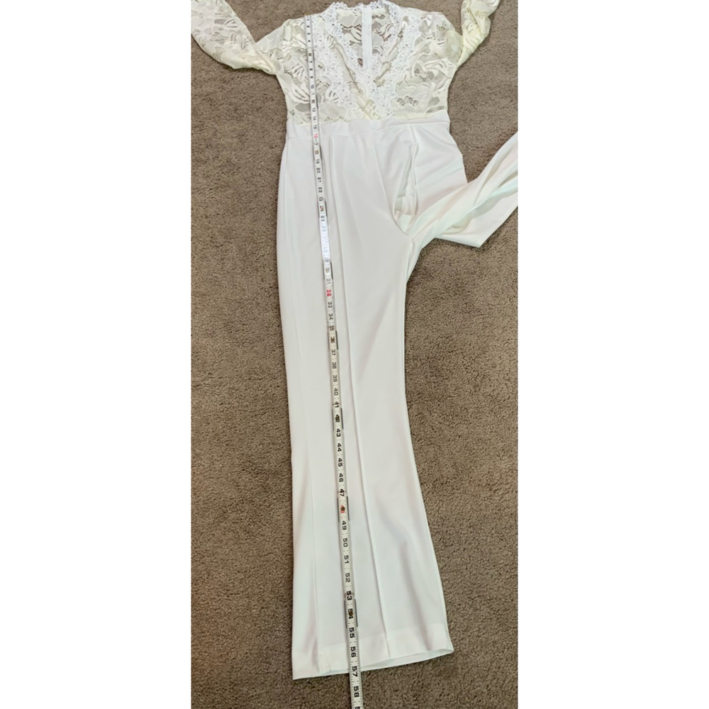 Women's Jumpsuit 2XL White Long Sleeve Lace Top V-Neck Coquette Fairy Barbiecore - Picture 9 of 16